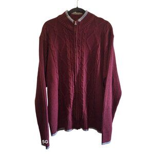 Mens Haband XL Maroon Full Zip Cable Knit Sweater 100% Acrylic Y2K Preppy Cabin